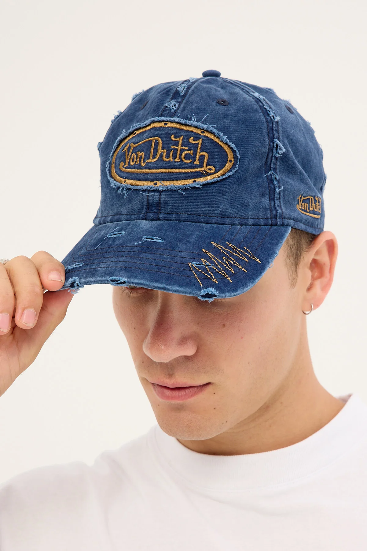 Von Dutch Distressed Zigzag Dad Cap Dark Navy - Image 5