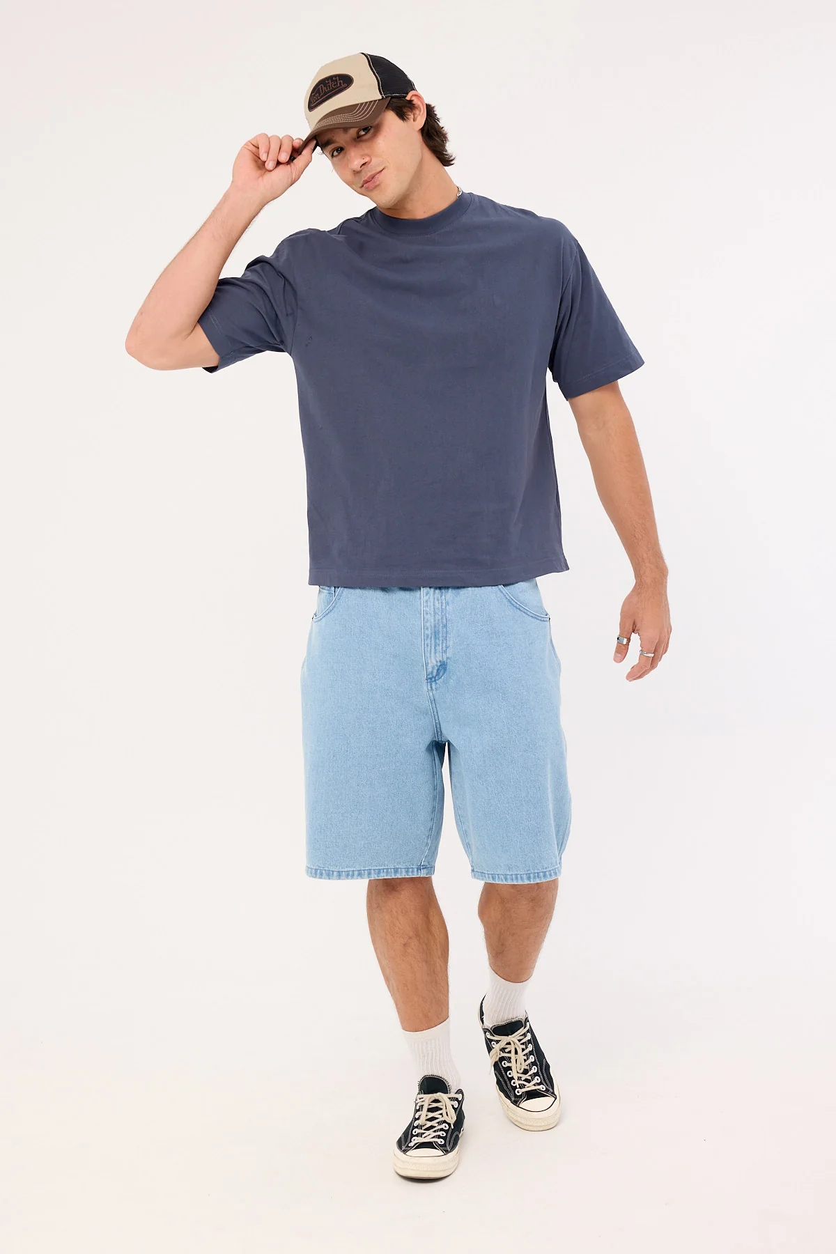 Von Dutch OS Back Denim Shorts Mid Blue Denim - Image 3