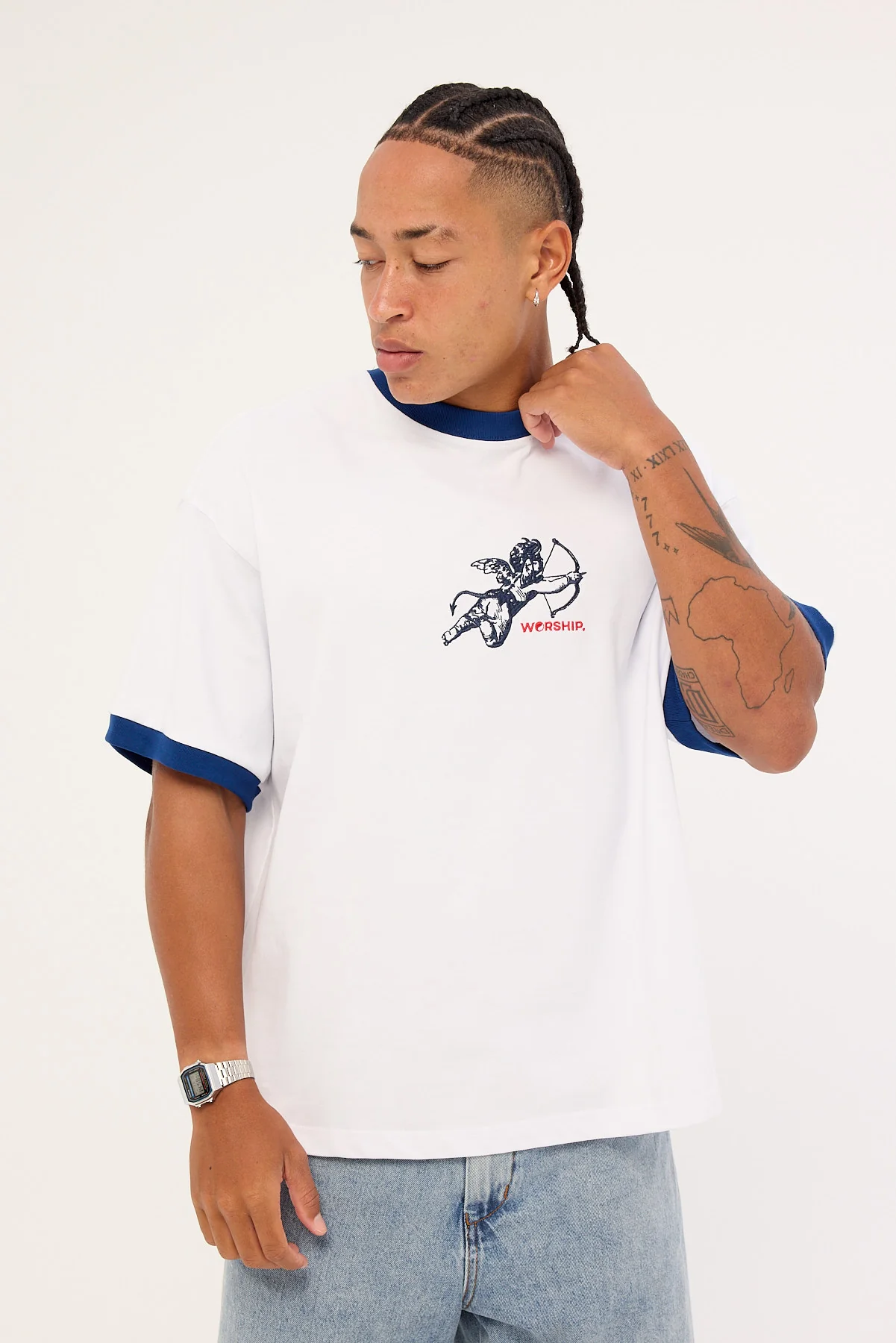 Worship Cherub Oversize Ringer Tee White