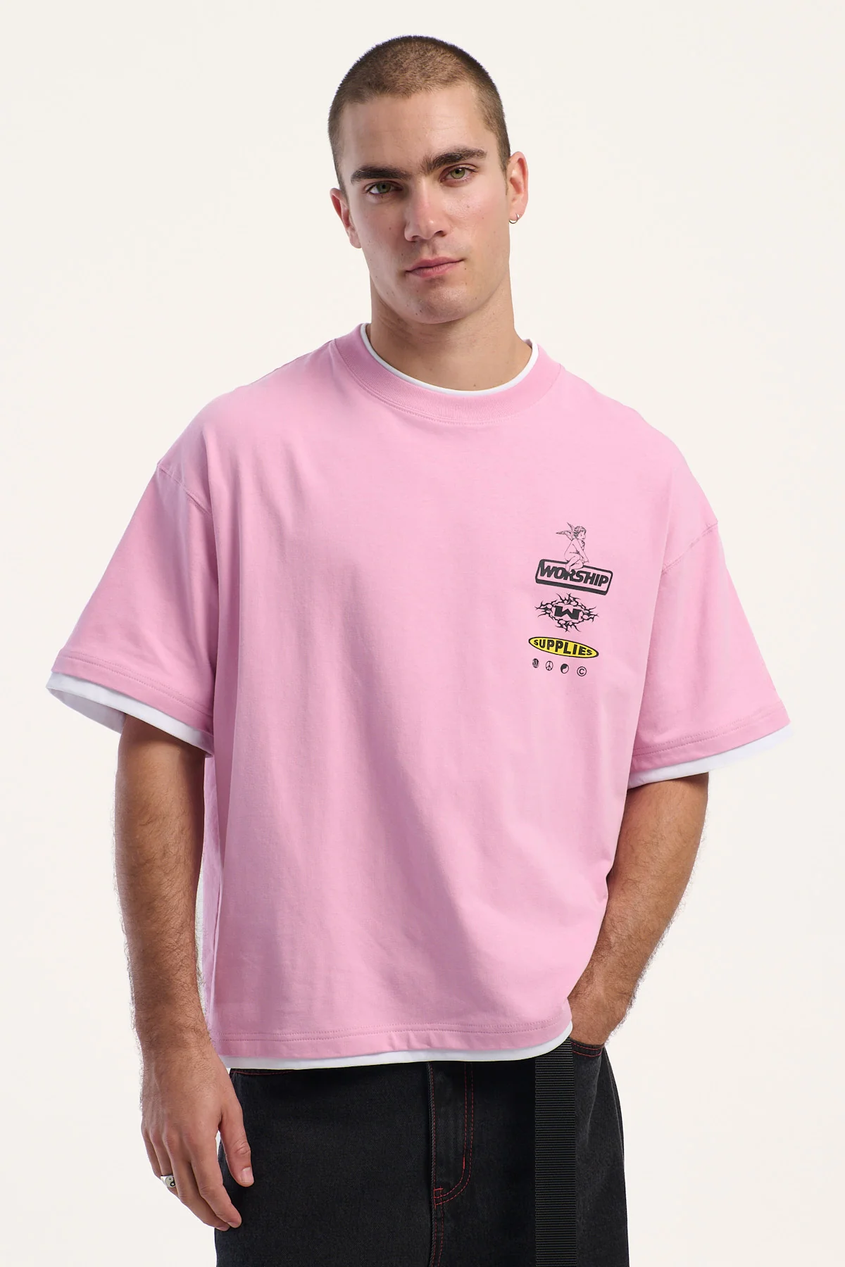 Worship Is This It Box Fit Cropped Layer Tee Lilac Chiffon - Image 3