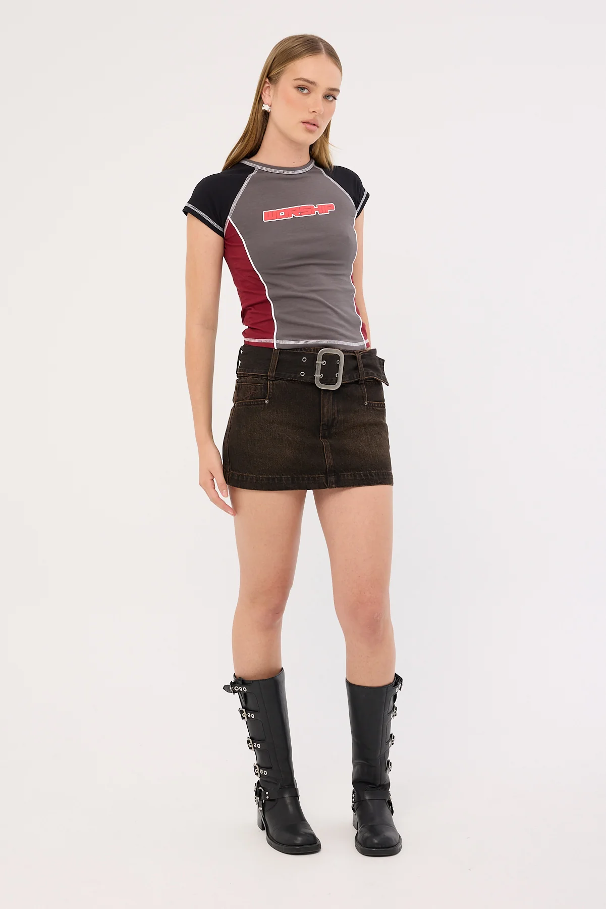 Worship Punter Panelled Raglan Tee Worn Black - Image 4