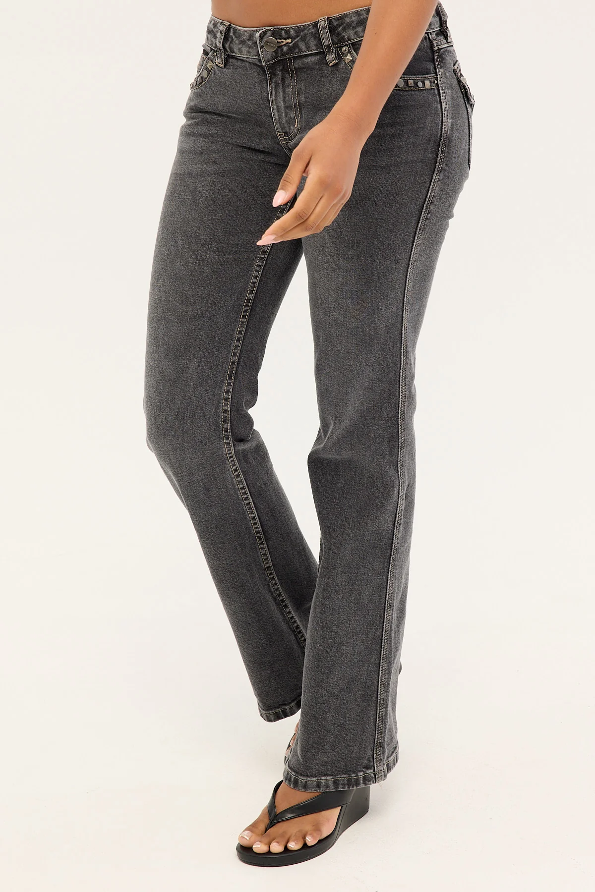 Worship Rapt Superlow Bootcut Jean Ghosted Black Fade - Image 3